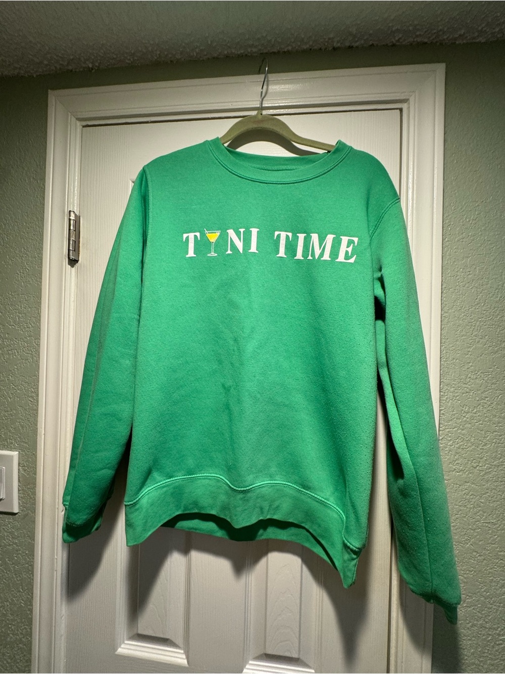 Green 'TINI TIME' Graphic Crew Sweatshirt Slight Oversized